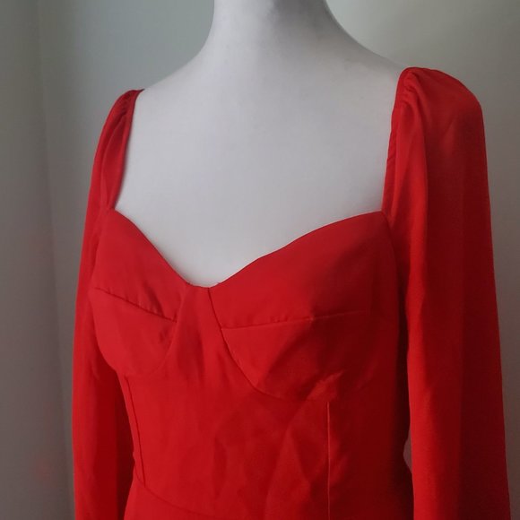 STEVE MADDEN 'Nicole' Red Mini Dress Smocked Back Balloon Sleeves Bustier Style - Picture 5 of 13